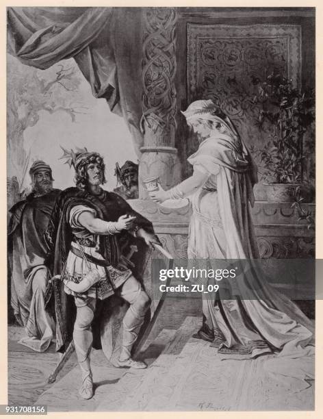 gutrune und siegfried (götterdämmerung, der ring des nibelungen, richard wagner) - mythologische gestalt stock-grafiken, -clipart, -cartoons und -symbole