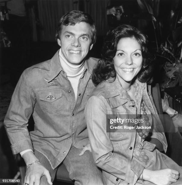 American vocal duo The Carpenters, brother and sister Richard and Karen Carpenter, at their hotel in London before a live concert at the Royal...