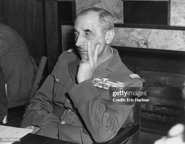 French Army general and diplomat Georges Catroux , commander-in-chief of the Free French forces and High Commissioner to the Levant, attends a press...