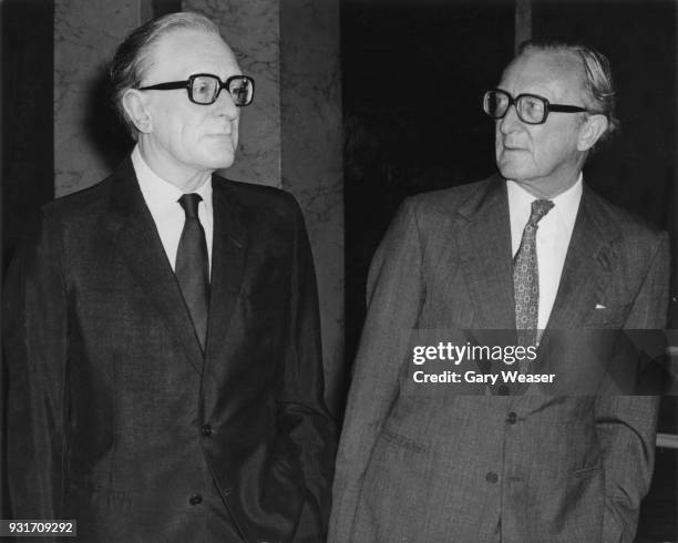 British Conservative politician Peter Carington, Lord Carrington, the Foreign Secretary views a portrait of himself in wax at Madame Tussauds in...