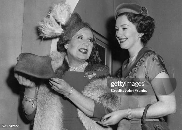 English author Barbara Cartland and her daughter Raine Legge , discuss fashions before their appearance on the ITV programme 'How to Look Lovelier in...