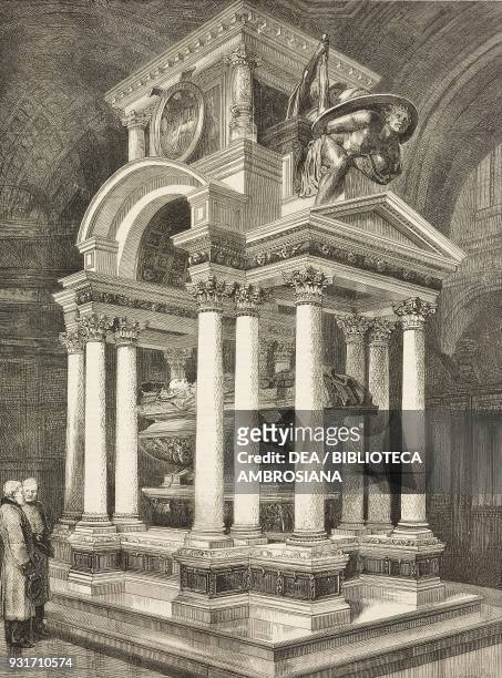 The monument to Arthur Wellesley, first Duke of Wellington, in St Paul cathedral, London, United Kingdom, illustration from the magazine The Graphic,...