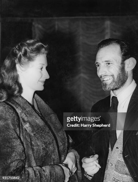 English actress Helen Cherry visits her husband, actor Trevor Howard , during rehearsals for his part in 'Anna Christie' at the Arts Theatre in...