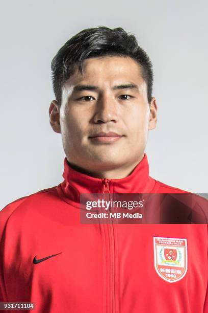 Portrait of Chinese soccer player Cheng Changcheng of Changchun Yatai F.C. For the 2018 Chinese Football Association Super League, in Wuhan city,...