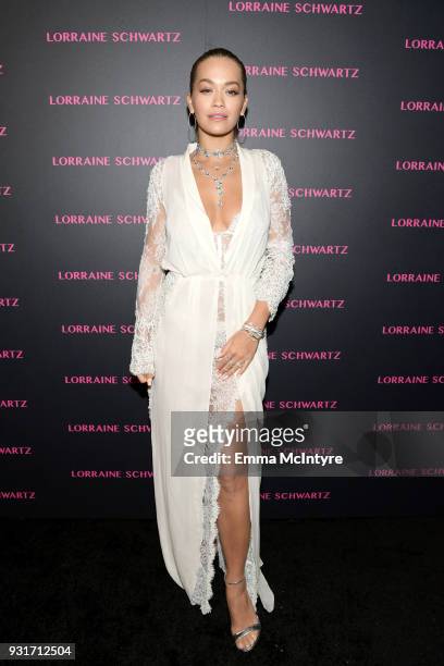 Rita Ora attends Lorraine Schwartz launches The Eye Bangle a new addition to her signature Against Evil Eye Collection at Delilah on March 13, 2018...