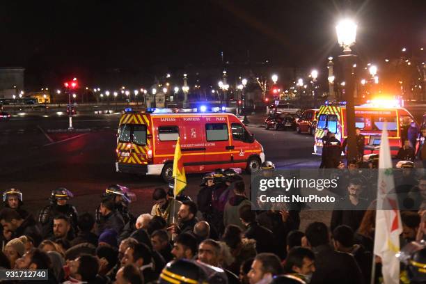 French Kurdish community is blocked and arrested by anti-riot Police for an illegal protest against the Turkish attack on Afrin near the US Embassy...