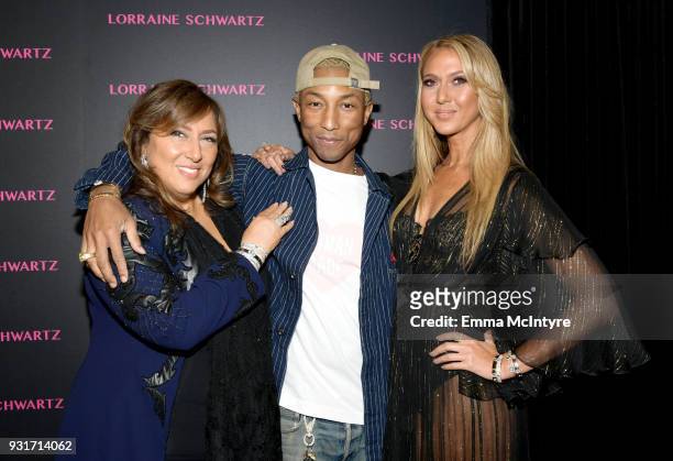 Lorraine Schwartz, Pharrell Williams, and Ofira Sandberg attend Lorraine Schwartz launches The Eye Bangle a new addition to her signature Against...