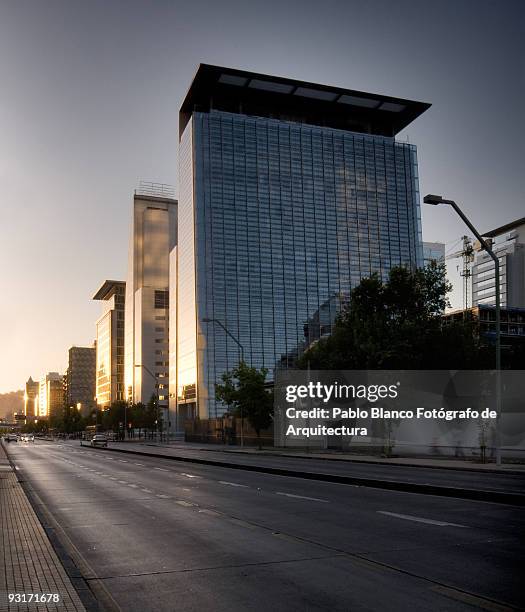 edificio golf   - santiago chile sunset stock pictures, royalty-free photos & images