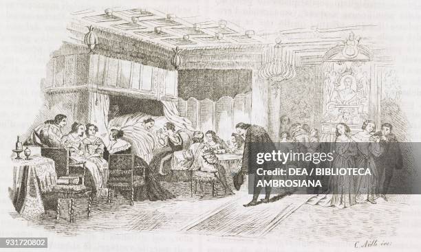 Death of Cardinal Jules Mazarin , engraving from a painting by Paul Delaroche , from L'album, giornale letterario e di belle arti, November 20 Year...