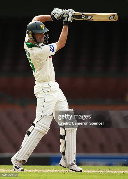 Alex Doolan of the Tigers bats during day two of the Sheffield Shield match between the New South Wales Blues and the Tasmanian Tigers at Sydney...