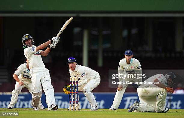 Alex Doolan of the Tigers bats during day two of the Sheffield Shield match between the New South Wales Blues and the Tasmanian Tigers at Sydney...