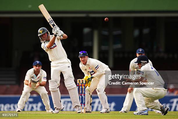 Alex Doolan of the Tigers bats during day two of the Sheffield Shield match between the New South Wales Blues and the Tasmanian Tigers at Sydney...