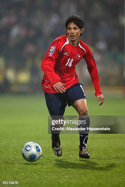 Matias Fernandez of Chile runs with the ball during the international friendly match between Slovakia and Chile at the MSK Zilina stadium on November...