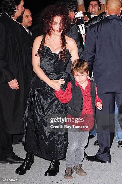 Actresses Helena Bonham Carter and her son Billy Raymond Burton enter the Museum of Modern Art on November 17, 2009 in New York City.