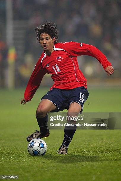 Matias Fernandez of Chile runs with the ball during the international friendly match between Slovakia and Chile at the MSK Zilina stadium on November...