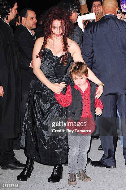 Actresses Helena Bonham Carter and her son Billy Raymond Burton enter the Museum of Modern Art on November 17, 2009 in New York City.