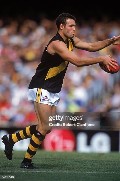 Brad Ottens of Richmond in action during the A.F.L. Round 1 match played between the Melbourne Demons and the Richmond Tigers held at the Melbourne...