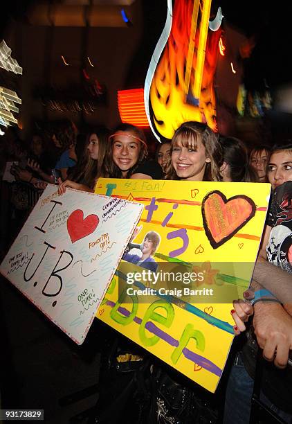 Fans at the Justin Bieber CD Launch At The Hard Rock Cafe Hollywood on November 17, 2009 in Universal City, California.