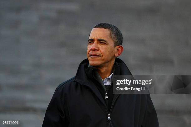 President Barack Obama tours the Great Wall on November 18, 2009 in Beijing, China. Obama is on an official nine-day, four nation, Asia tour during...