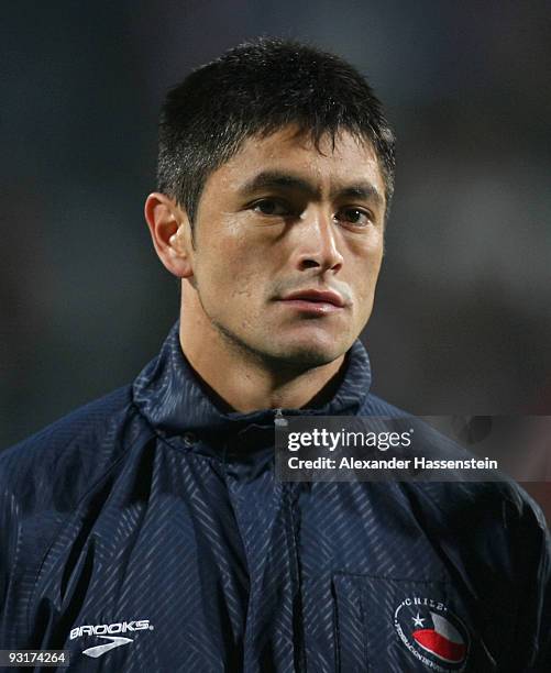 Rodrigo Millar of Chile looks on during the national anthem prior to the international friendly match between Slovakia and Chile at the MSK Zilina...