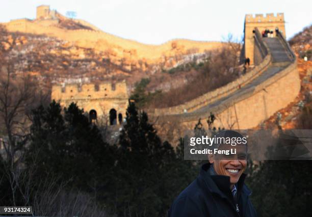 President Barack Obama tours the Great Wall on November 18, 2009 in Beijing, China. Obama is on an official nine-day, four nation, Asia tour during...
