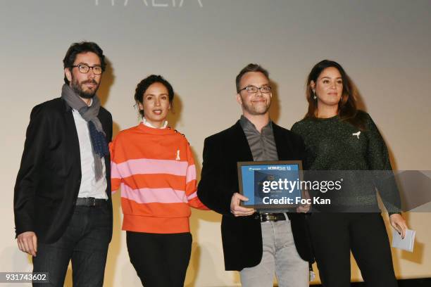 Guest, Actress Amelle Chahbi, awarded dircetor Matteo Tibilett for Yes and No and Lola Dewaere attend 'Mobile Film Festival 2018' at Mk2 Bibliotheque...