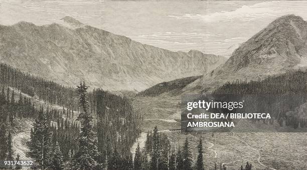 The Fremont Pass, headwater of the Arkansas, along the Denver and Rio Grande Railway, Colorado, United States of America, illustration from the...