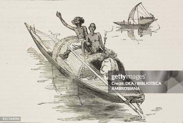 Boat on the Hooghly river, Calcutta , India, illustration from the magazine The Graphic, volume XXV, no 646, April 15, 1882.