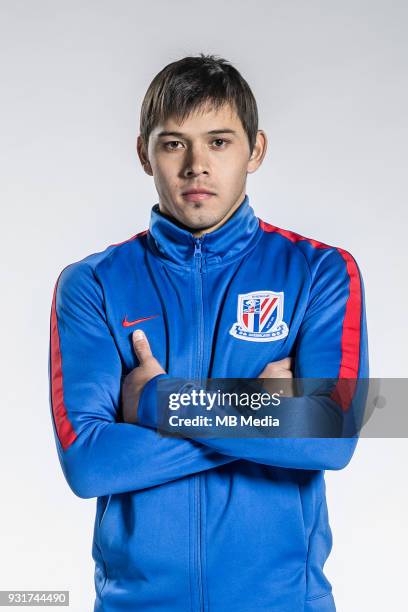Portrait of Paraguayan soccer player Oscar Romero of Shanghai Greenland Shenhua F.C. For the 2018 Chinese Football Association Super League, in...