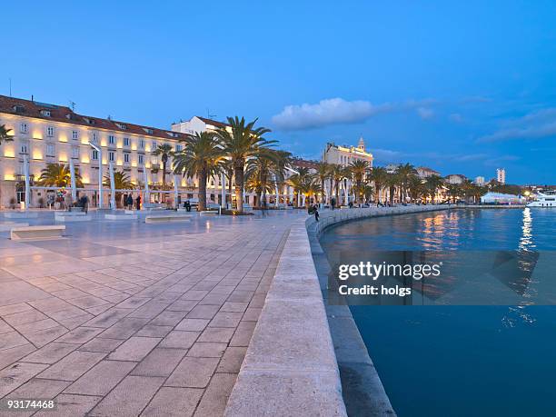 waterfront in split, croatia at night - split croatia stock pictures, royalty-free photos & images