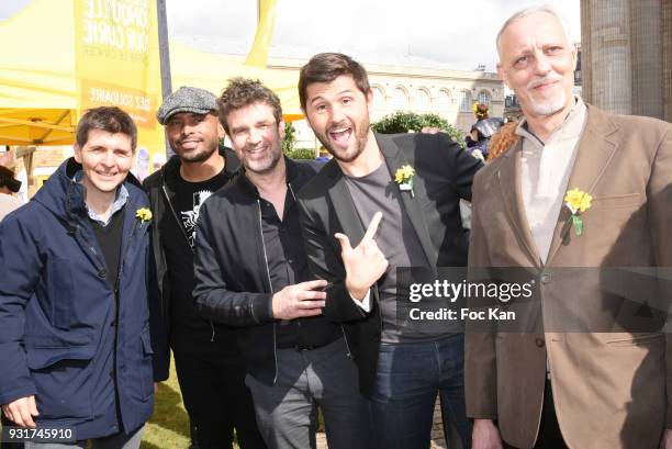 Presenters Thomas Sotto, Ali Rebeihi, Herve Mathoux, Christophe Beaugrand and Tom Novembre attend Une Jonquille pour Institut Marie Curie Place du...