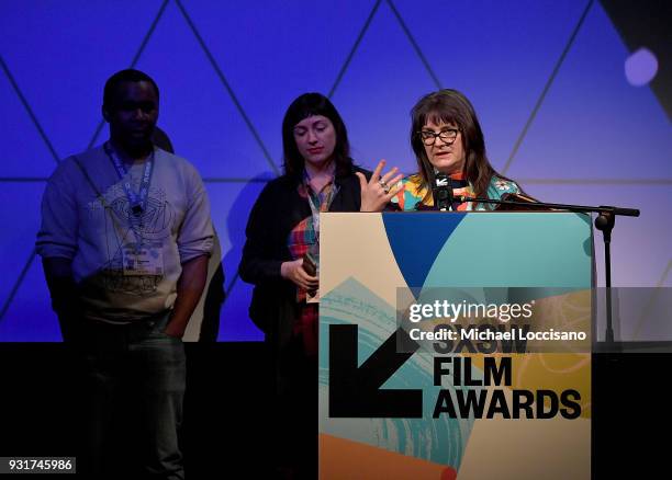 Documentarian Sasha Waters Freyer accepts the Documentary Feature award for "Garry Winogrand: All Things are Photographable" at the SXSW Film Awards...