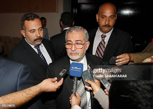 Iraqi Parliamentary Speaker Iyad al-Samarrai speaks to the press in the parliament building in Baghdad on November 18, 2009. Iraq's general election...