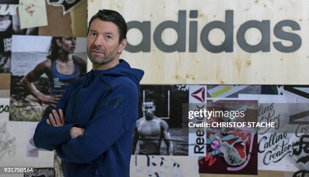 The CEO of the sportswear manufacturer Adidas, Kasper Rorsted poses prior the company's annual press conference in Herzogenaurach, southern Germany,...