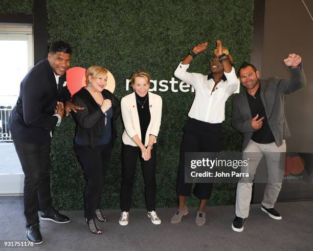 Julius Thomas, Holly Rowe, Annika Sorenstam, Essence Carson and Johnny Damon attend the Mastercard At The 2018 Arnold Palmer Invitational Panel...