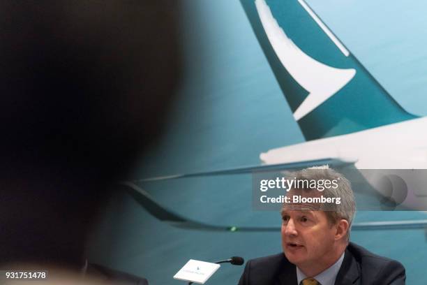 Rupert Hogg, chief executive officer of Cathay Pacific Airways Ltd., speaks during a news conference in Hong Kong, China, on Wednesday, March 14,...