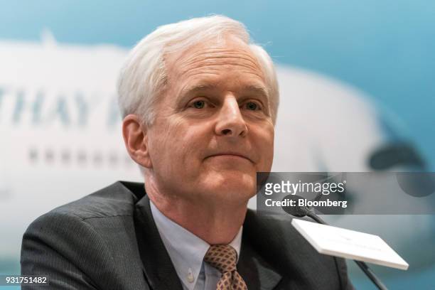 John Slosar, chairman of Cathay Pacific Airways Ltd., attends a news conference in Hong Kong, China, on Wednesday, March 14, 2018. Asias biggest...