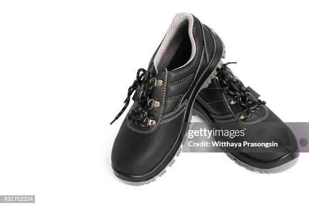 safety shoe black work boots on white background - mens black dress shoes stock pictures, royalty-free photos & images