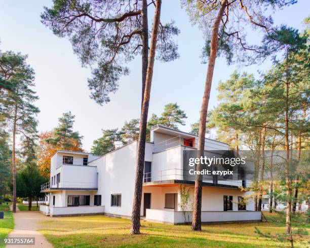 rear view master house from feininger / moholy-nagy - dessau bauhaus - saxony anhalt stock pictures, royalty-free photos & images