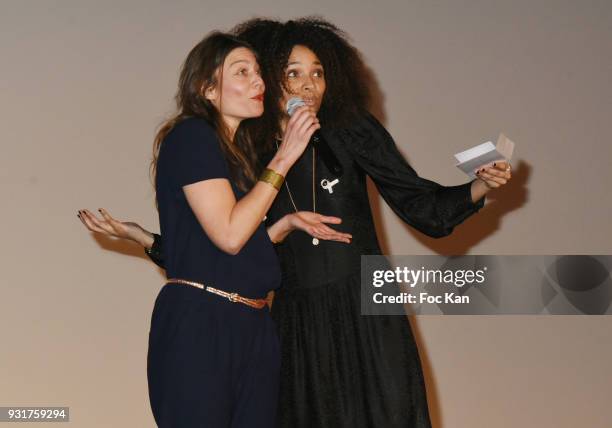 Anne Sophie Bion and Stefi Celma attend 'Mobile Film Festival 2018' at Mk2 Bibliotheque on March 13, 2018 in Paris, France.