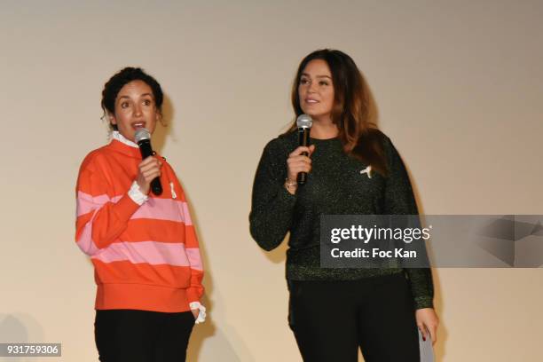 Actress Amelle Chahbi and actress Lola Dewaere attend 'Mobile Film Festival 2018' at Mk2 Bibliotheque on March 13, 2018 in Paris, France.