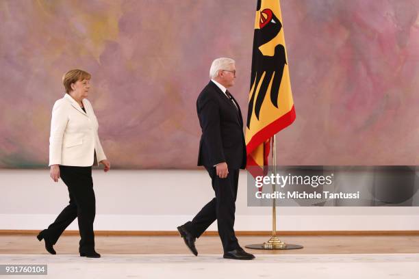German Chancellor Angela Merkel arrives to take her oath to serve her fourth term as chancellor following her election by the Bundestag, with German...