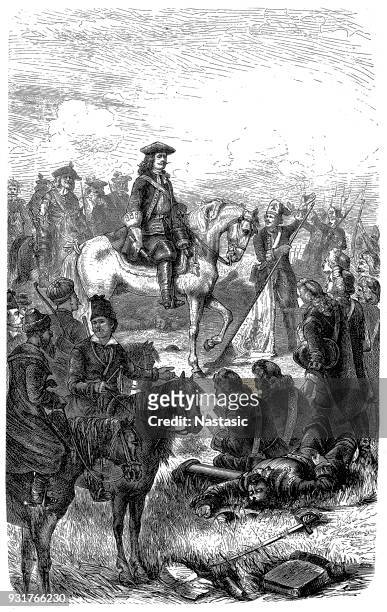 peter the great at the battle of poltava - peter the great statue stock illustrations