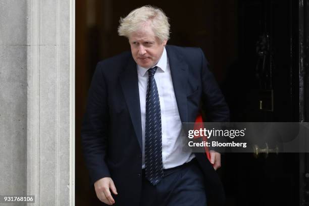 Boris Johnson, U.K. Foreign secretary, leaves 10 Downing Street following a national security meeting in London, U.K., on Wednesday, March 14, 2018....