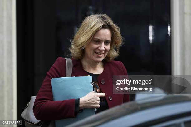 Amber Rudd, U.K. Home secretary, leaves 10 Downing Street following a national security meeting in London, U.K., on Wednesday, March 14, 2018. Prime...