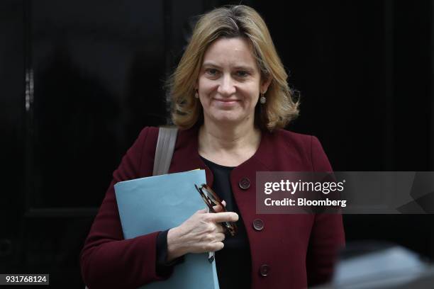 Amber Rudd, U.K. Home secretary, leaves 10 Downing Street following a national security meeting in London, U.K., on Wednesday, March 14, 2018. Prime...