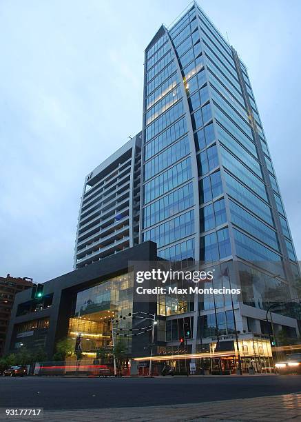 General view of the facade of W Hotel Santiago during its opening night on November 17, 2009 in Santiago, Chile.