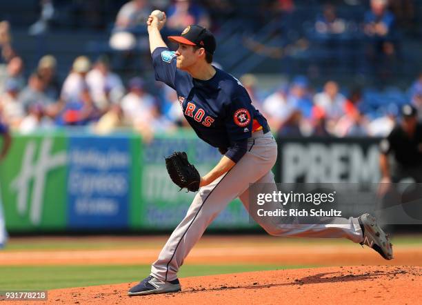 Collin McHugh of the Houston Astros in action during a spring training game against the New York Mets at First Data Field on March 6, 2018 in Port...