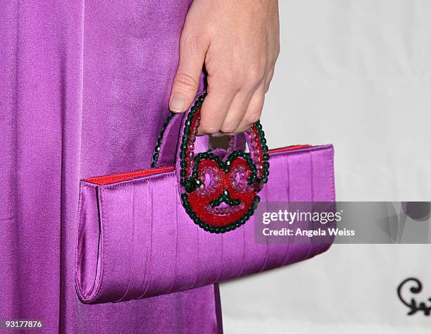 Close-up of Ashley Palmer's purse as she arrives at Julia Clancey's 'America's Next Top Model' finale party held at Villa Blanca on November 17, 2009...