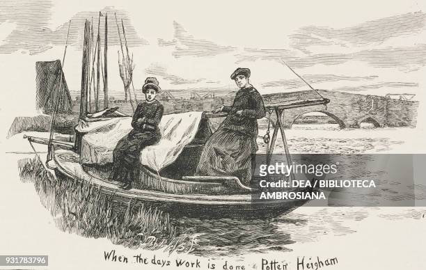 Two women on a boat, Potter Heigham, a cruise on the Norfolk Broads, United Kingdom, illustration from the magazine The Graphic, volume XXV, no 649,...